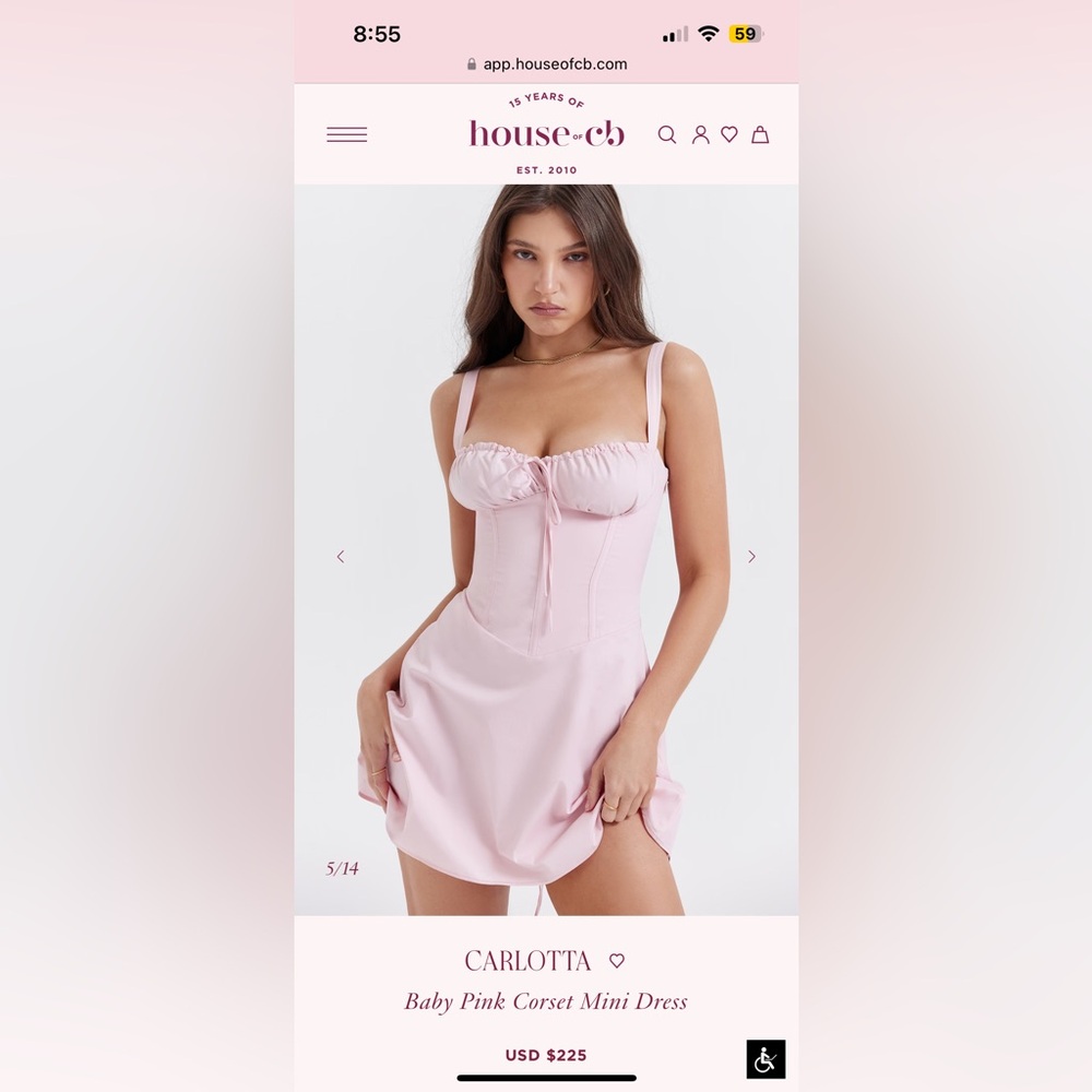 NWT House of CB Baby Pink Corset Mini Dress